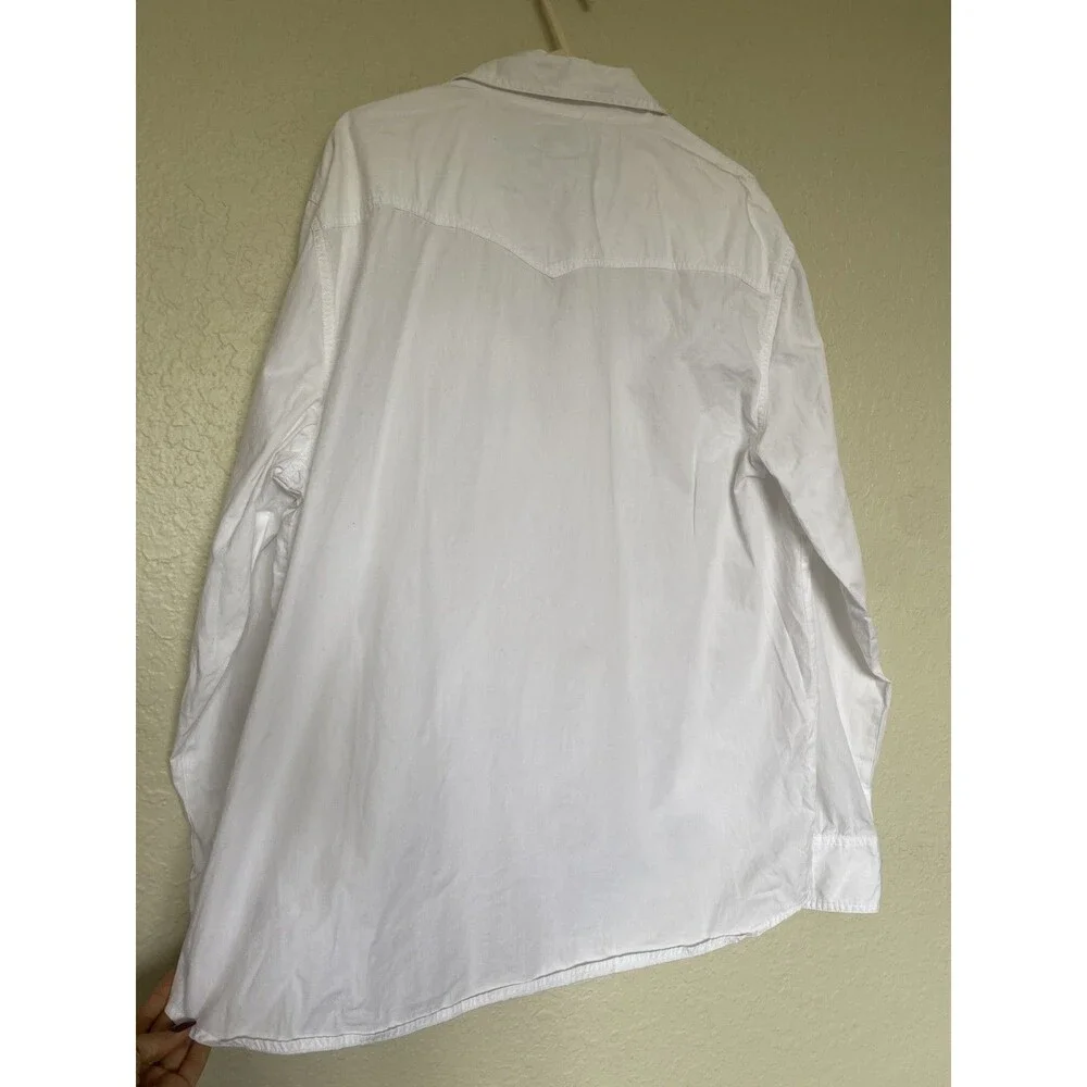 True Religion Western Shirt Mens 2XL White Pearl Snap Horseshoe Stitch Cotton